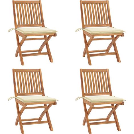Lot de 4 Chaises pliables de jardin avec coussins,Fauteuils d'extérieur Teck solide -TF62520 (1/5)