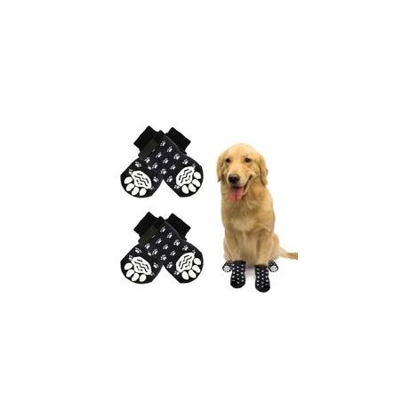 Chaussettes antidérapantes pour chiens et chats – 2 paires réglables – Protection contre le froid et les glissades – Taille L, noir (1/5)