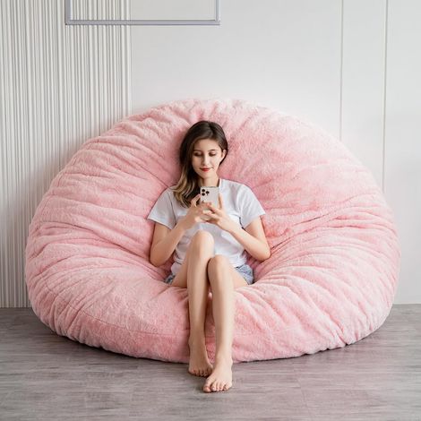 Beanbag Bed - Convertible Bean Bag Bed - Folds from Bean Bag Chair to Bed, Large Sofa with Plush Cover and Soft Padding Included for Adult Guest (Pink, 150 x 150 cm) (1/5)
