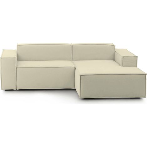 Talamo Italia - Divano fisso con penisola Ameli, Divano componibile con chaise longue destra, Sofà moderno in tessuto, 100% Made in Italy, Cm 240x170h70, Beige
