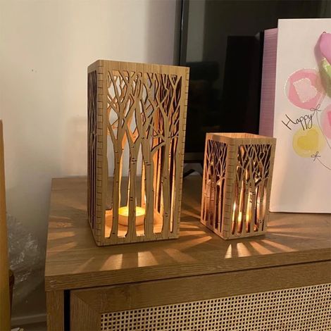 Lot de 1 petit photophore en bois en forme d'arbre lumineux décoratif (1/5)