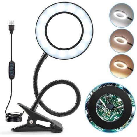 royaluxe-5X Lampe Loupe, 360° Flexible Lampe Loupe de Lecture, 3 Couleurs 10 Luminosité Lampe de Bureau LED, Dimmable Lampe Pince USB Lampe Loupe sur Pied,Lampe Bureau LED Portable Pliable Loupe Bijou