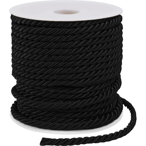 Corde torsadée noire de 5 mm x 25 m, corde en polyester à 3 fils pour travaux manuels, corde satinée pour décoration, corde torsadée pour macramé, pour travaux manuels, cordon de rideau (1/5)