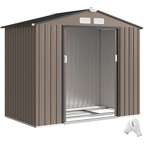 Abri de Jardin 2,77 m² cabane jardin armoire de jardin Dim. 213L x 130l x 185H cm Porte coulissante Acier marron
