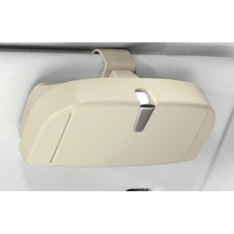 Étui à Lunettes Universel pour Voiture - Boîte de Rangement avec Fonction magnétique et Fente pour Cartes - Multifonction - pour Lunettes de Soleil de Voiture - Beige (1/5)