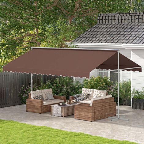 Freistehende Markise 4,5x3,4m, neigungsverstellbar, Kurbel, Metallgestell, Braun
