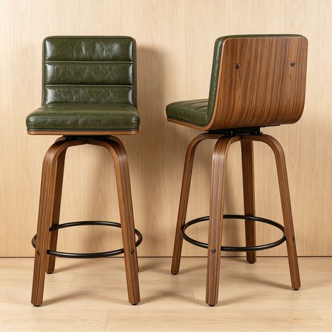 Tabouret de bar pivotant avec rembourrage en similicuir PU et pieds courbés en bois, siège tournant 360° pour cuisine, bar et comptoir (1/5)