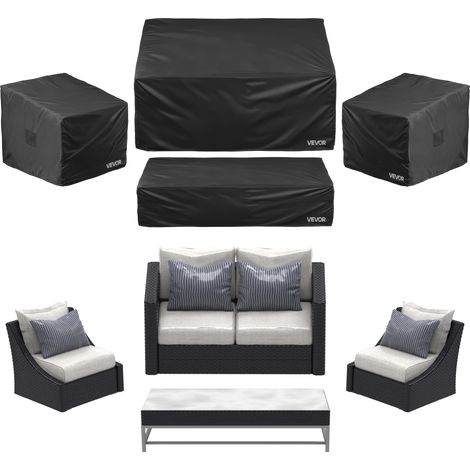 VEVOR Copertura per Mobili da Giardino, Set 4 Pezzi, Copertura per Mobili da Esterno, 420D Resistente e Impermeabile, per Tavolo e Sedie da Pranzo da Esterno, Divani, Sedie e Tavolini da Caffe, Nero