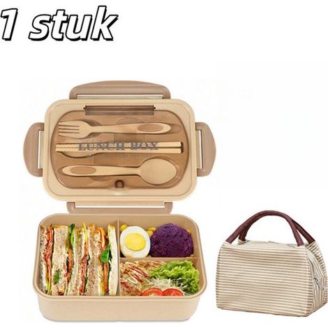 pièce - Bento Box - Boîte à lunch - Étanche - Portable - Sans BPA - Bento Box avec trois compartiments - Compatible micro-ondes - Comprend un sac de rangement - Convient pour le déjeuner en déplacemen (1/5)