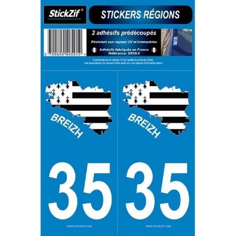 2 Autocollants Departement 35 Carte Bretagne SR35-2