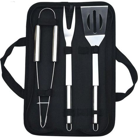 HONORNIC - Ensemble de gril en acier inoxydable Outil de combinaison de barbecue Ensemble de 3 pièces de sac Petite poignée de tube,