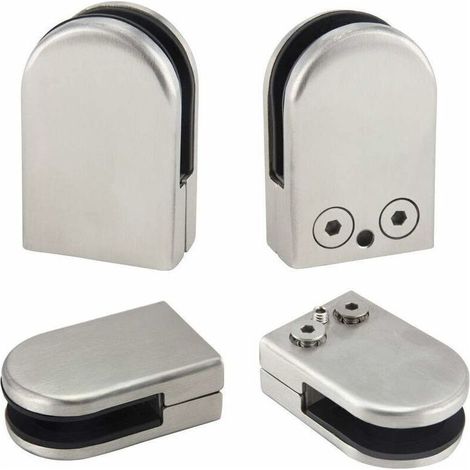 4PCS Verre Pince Support 6-8mm En Acier Inoxydable Verre Clips Pinces Supports De Verre Réglables Dos Plat Connexion Pince Support pour Balustrade Escalier Main Courante Fenêtre, Argent (1/4)