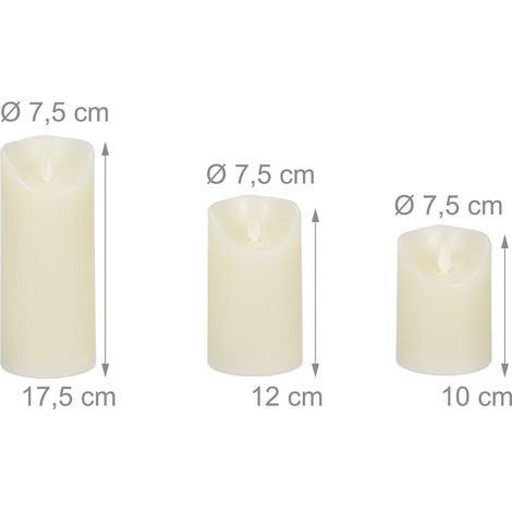 Set di 3 candele LED tremolanti decorazione d'interni romantica 10 x 10 x 15 cm in cera bianca 130015071