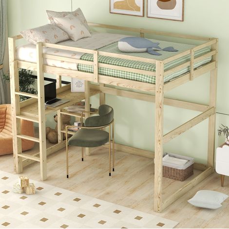Letto a Soppalco 140x200 cm con Scrivania e 4 Ripiani Integrati (1/5)