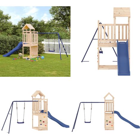 Spielturm Massivholz Kiefer - Holzspielplatz - Kiefernholzspeilplatz - Spielturm - Kinderschwingset - Freispielgerät - Home & Living