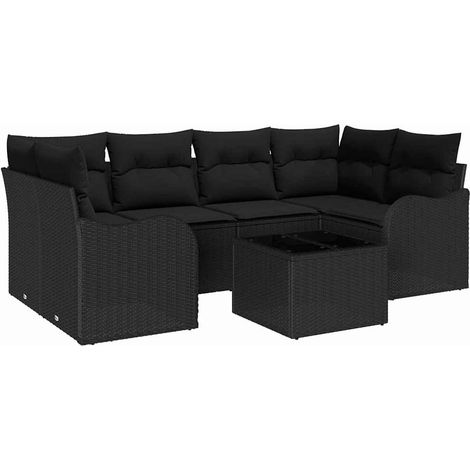 Garden Sofa Set 7 pcs Black Poly Rattan and Steel and Glass vidaXL