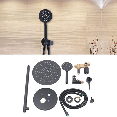 Rubinetto doccia nero sottopiano 10", soffione doccia pioggia, doccia a mano nero opaco, set doccia casa, decorazione bagno, estate (1/5)