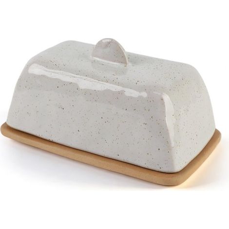 Beurrier en céramique vintage – Gris – Avec couvercle – Pour beurre standard 250 g – Passe au lave-vaisselle – Préserve l’arôme (1/5)