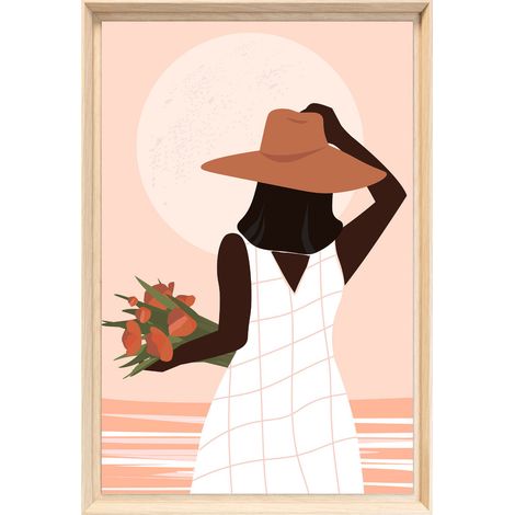 Tableau mural encadré femme au chapeau 40x60 cm - Tableau Mural Décoratif - Image Encadrée Imprimée en HD - Impression 40x60 cm sur Fibres de Bois FSC - Finition Mate - Fabriqué en France (1/5)