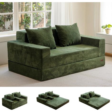 Schlafsofa aus Cord, klappbar, mit Getränkehalter, Dunkelgrün (1/5)