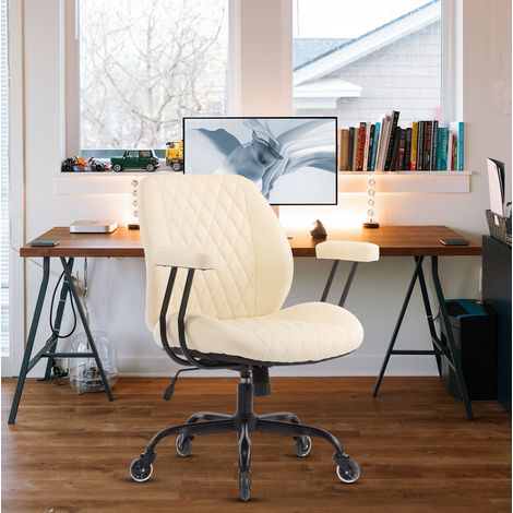 Weiße ergonomische Bürostuhlsitz aus Leder mit verstellbarer Höhe und optionalen Armlehnen MODENUIT (1/3)