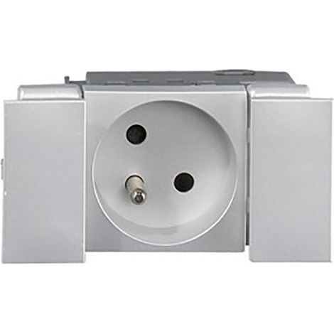 Prise 2P+T appareillage 45 Logix à connexion auto livrée avec 2 Normaclips finition aluminium (49341)