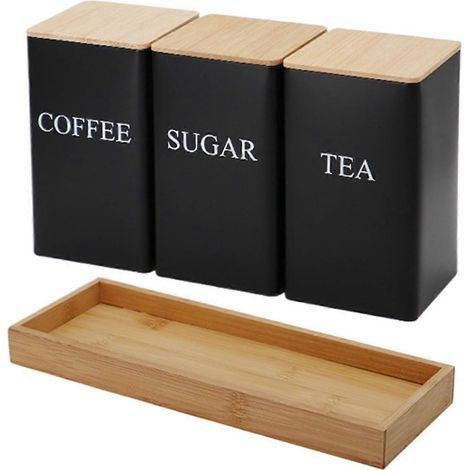 Tee-, Kaffee- und Zuckerdosen-Set mit Tablett, gusseisernes Tee- und Kaffeedosen A--