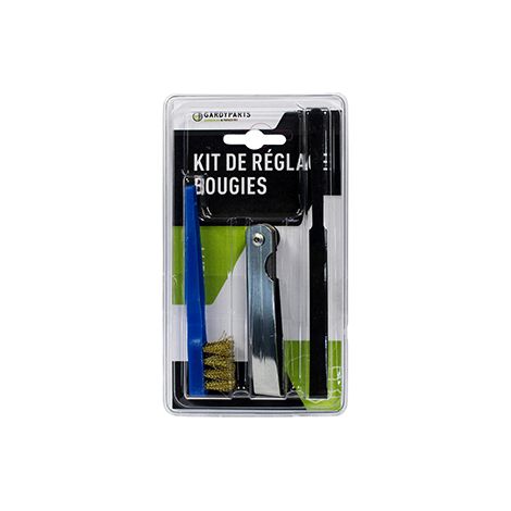Kit di manutenzione per candela di accensione e interruttore, composto da un set di spessori, una lima piatta e una spazzola (sotto guscio).