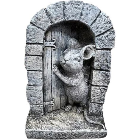 Statue Souris - Pierre Naturelle Résistante Gel Pluie Vent - Décoration Extérieure Jardin Maison - 15 x 9,5 cm - 1 kg (1/5)