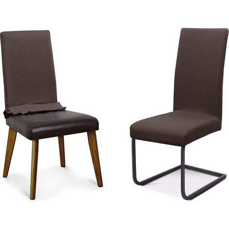 Stuhlhussen Sets, elastische Stretch Husse Jersey Baumwolle Sitzbezug für Stuhl - 2er Set, Farbe: Dunkelbraun