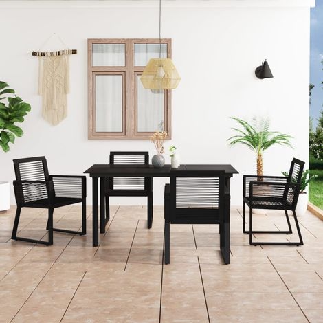 Salon de jardin 5 pcs Ensemble Table et Chaise de Jardin - Rotin PVC Noir BV303010 - BonneVie (1/5)