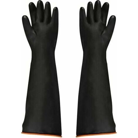 Guantes industriales de látex negro, resistentes a ácidos y álcalis, gruesos, brillantes y antiquímicos. Protección laboral para minería, agricultura, silvicultura y pesca. (1/4)
