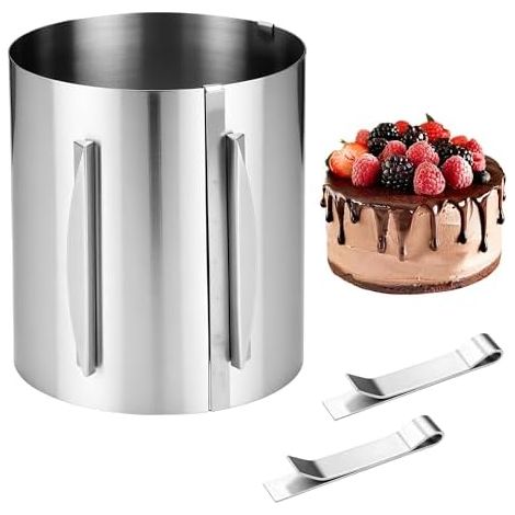 Cercle a Patisserie Réglable 16-30cm，Cercle à Gâteau Extensible, Avec échelle，Anneau à Gâteau 15CM,Avec 2 clips de fixation pour superposer et décorer des gâteaux à la crème et des gâteaux à motifs (1/5)
