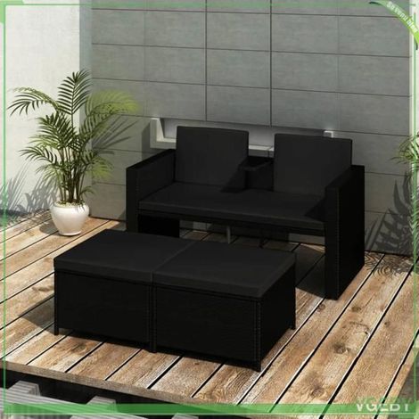 Salon de jardin 3 pcs - FAFEICY - 313129 - Résine tressée noir - Coussins déhoussables lavables - Cadre acier enduit de poudre (1/5)