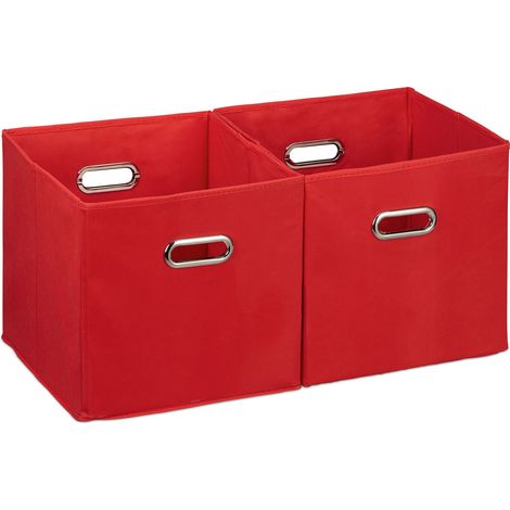 4 x Aufbewahrungsbox, Regalkorb ohne Deckel, Faltkiste mit Griff, Regalbox faltbar, Stoffbox quadratisch, 30 cm, rot