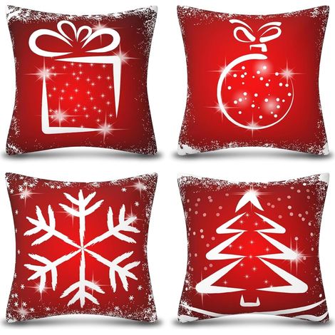 Lot - de 4, 45 x 45 cm Taie Oreiller Décoratif, de Noël Taies d'oreiller, Housses Coussin Canapé (1/5)