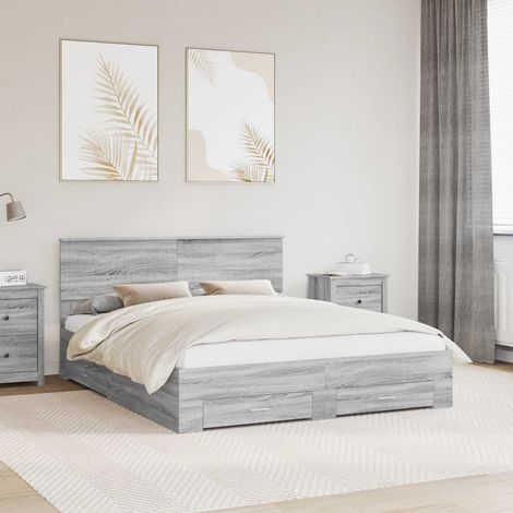 Bed Frame with Drawer Grey Sonoma 160 x 200 cm Engineered Wood vidaXL (1/5)