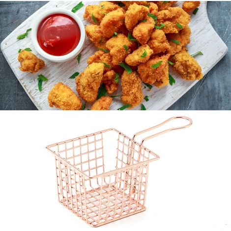 Vaisselle créative d'hôtel de style européen, mini panier à friture en fer forgé pour salon de thé, panier à friture, panier à frire français, panier à snacks, or rose, petit format (1/5)