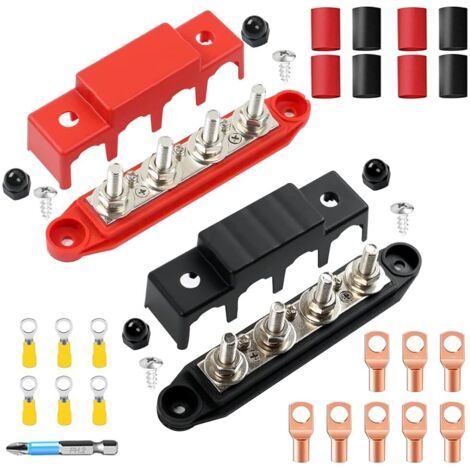 Lot de 2 barres de distribution 12 V-48 V CC avec 4 boulons de borne M8, boîte BusBar 250 A pour voiture, camping-car, bateau, yacht (1/5)