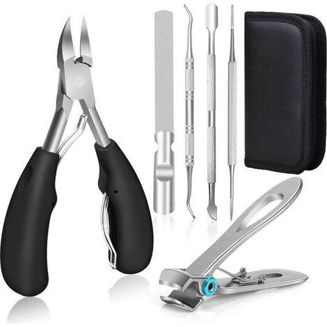 Coupe-griffes et coupe-ongles pour chat,Professionnel Coupe Ongle, Pince Coupe Ongle Pied Pour Ongle Épais Incarné,Coupe Ongle Ncarnés ou Ciseaux Ongles,6Pcs Kit Manucure Pedicure,Noir (1/5)