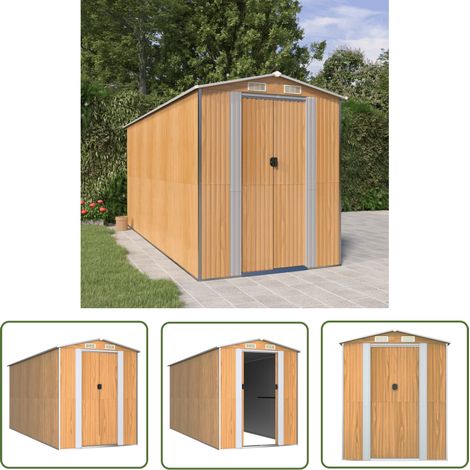 The Living Store Geräteschuppen Hellbraun 192x440x223 cm Verzinkter Stahl - Geräteschuppen - Gartenhaus - Werkzeuglager - Außenschrank - Lagerschuppen (1/5)