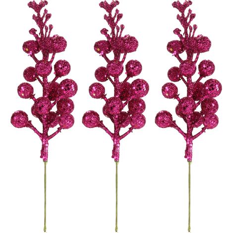 3-teiliger Weihnachtsbaumschmuck: Beeren, glitzernder Paillettenkranz aus Rattan, dekorative Accessoires mit 15 Köpfen, festliche Heimdekoration, rosarot (1/5)