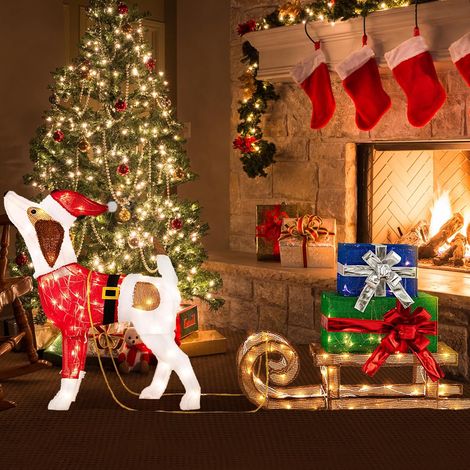 Goplus – Guirlande lumineuse d'extérieur 170 lumières LED chaudes – Décoration Noël chien et traîneau – Dimensions 78x21x82cm et 86x25x59cm (1/5)