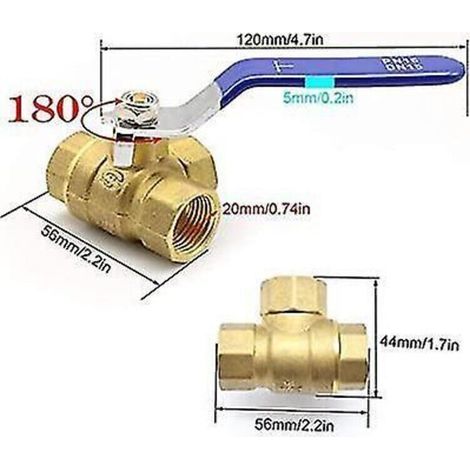 1/2 Inch Brass T-Type Three-Way Valve for Water, Oil, and Steam with Stainless Steel Handle (1/5)
