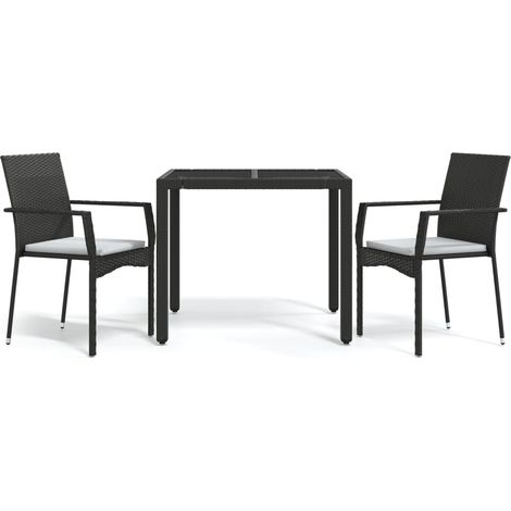 Maison Exclusive - 3-tlg. Garten-Essgruppe mit Kissen Schwarz Pol