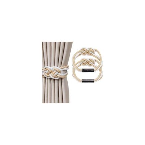 Set mit 2 magnetischen Gardinenhaltern im nordischen Stil, dekorative gewebte Seil-Gardinenhalter für Fenstergardinen in Wohn- und Büroräumen (Beige und Weiß) - Crezuo