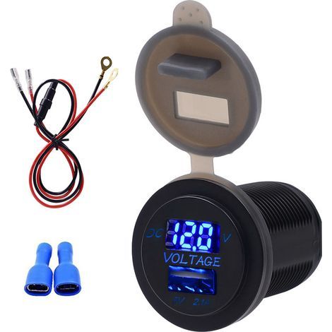 Ports USB chargeur de voiture affichage de la tension voltmètre puissance du véhicule IP66 étanche 2.1ABlue DC12-24V (1/5)