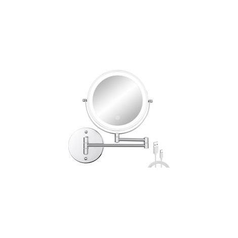 Miroir de maquillage mural avec lumières, 20,3 cm double face 1x/10x, miroir de rasage grossissant pour salle de bain avec 3 lumières de couleur, miroir cosmétique extensible rechargeable (1/5)