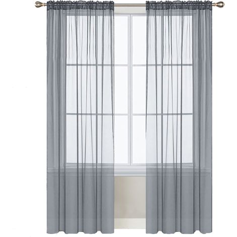 Rideaux voilages gris à œillets pour salon et chambre (55''L x 84''H, 2 panneaux) (1/5)