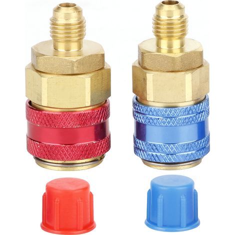 Lot de 2 R134A Raccords Rapides Pression Haute/Basse Droit Connecteur Climatisation Auto Adaptateur Frigorigène